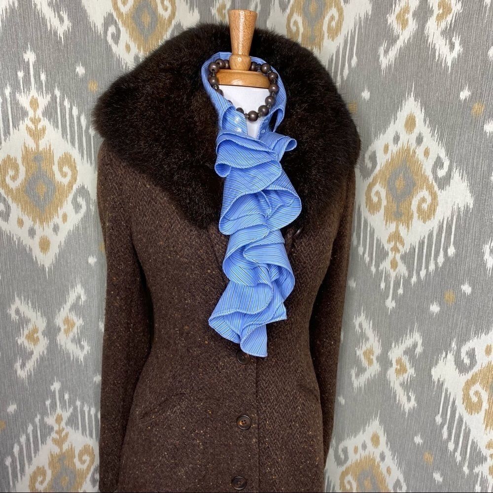 Ralph Lauren Cocoa Brown Lamb Tweed & Opossum Collar Full Length Coat - Picture 14 of 16